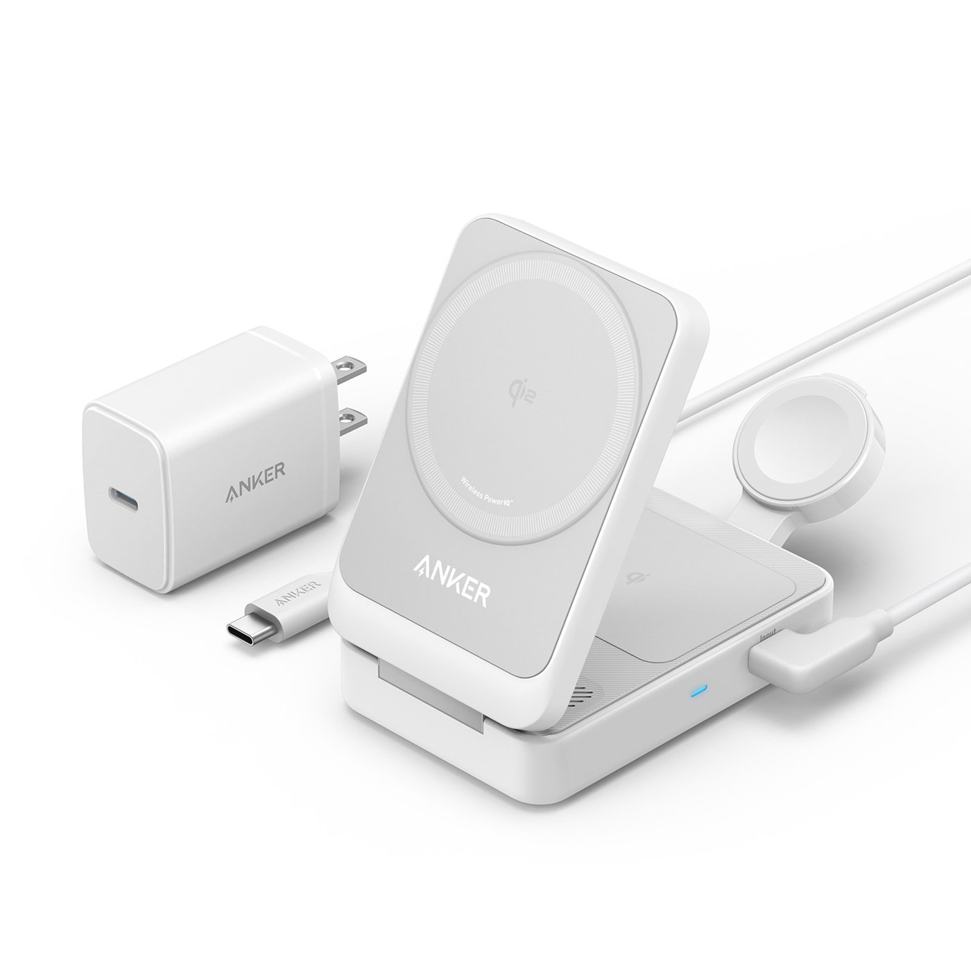 Anker MagGo Trådlös och vikbar 3-i-1-laddstation Vit