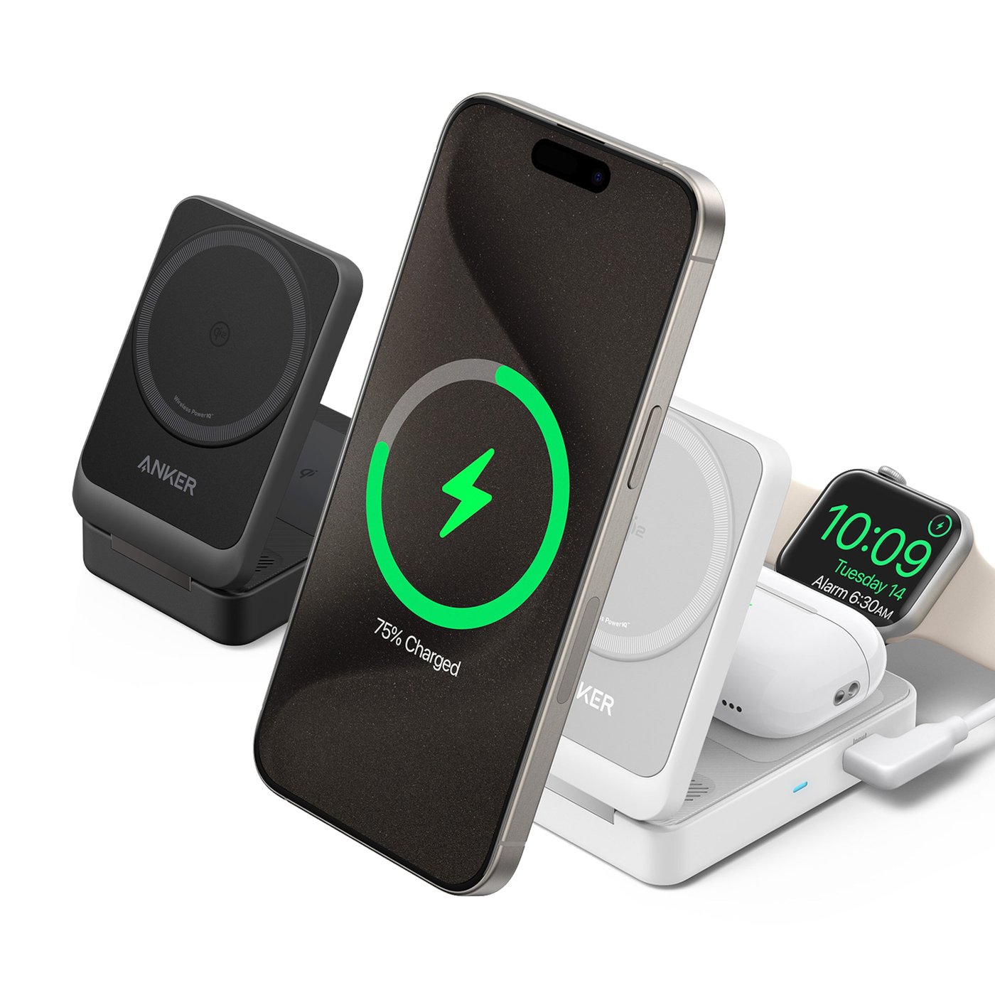 Anker MagGo Trådlös och vikbar 3-i-1-laddstation Vit