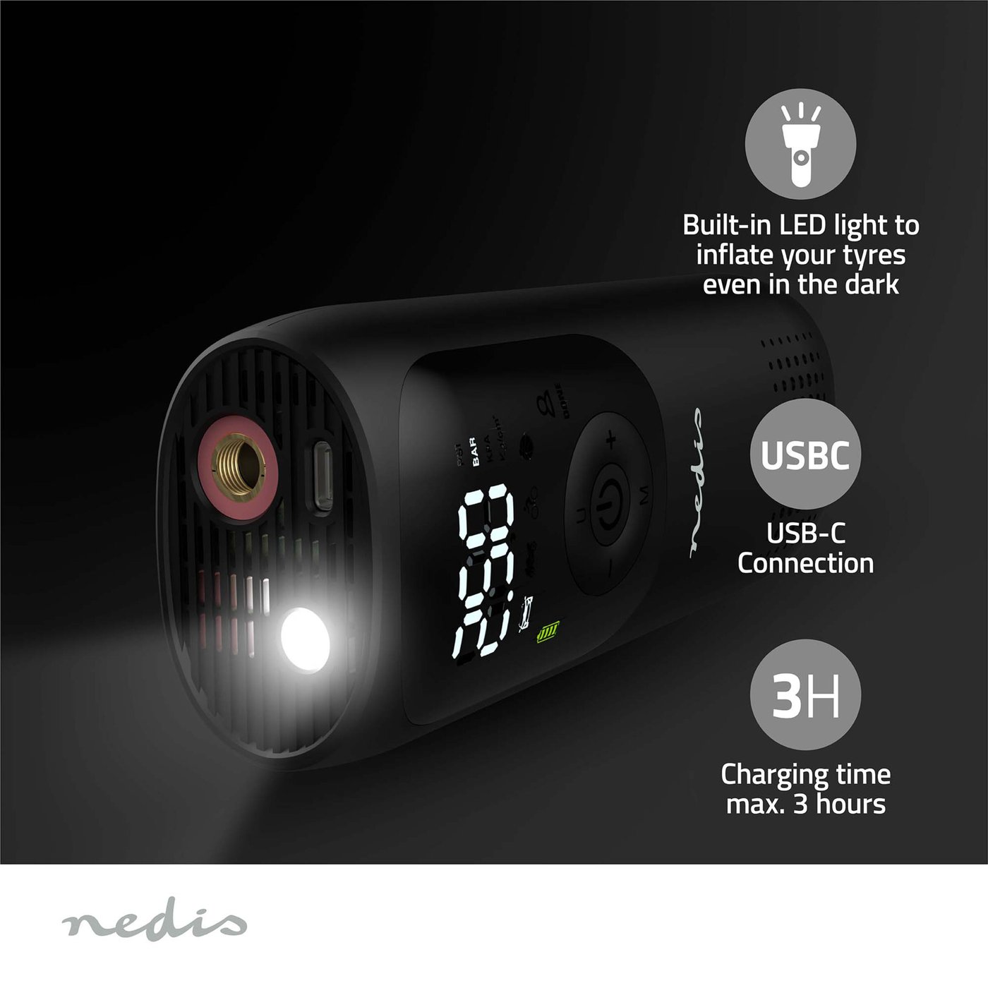 Nedis Oppladbar luftkompressor