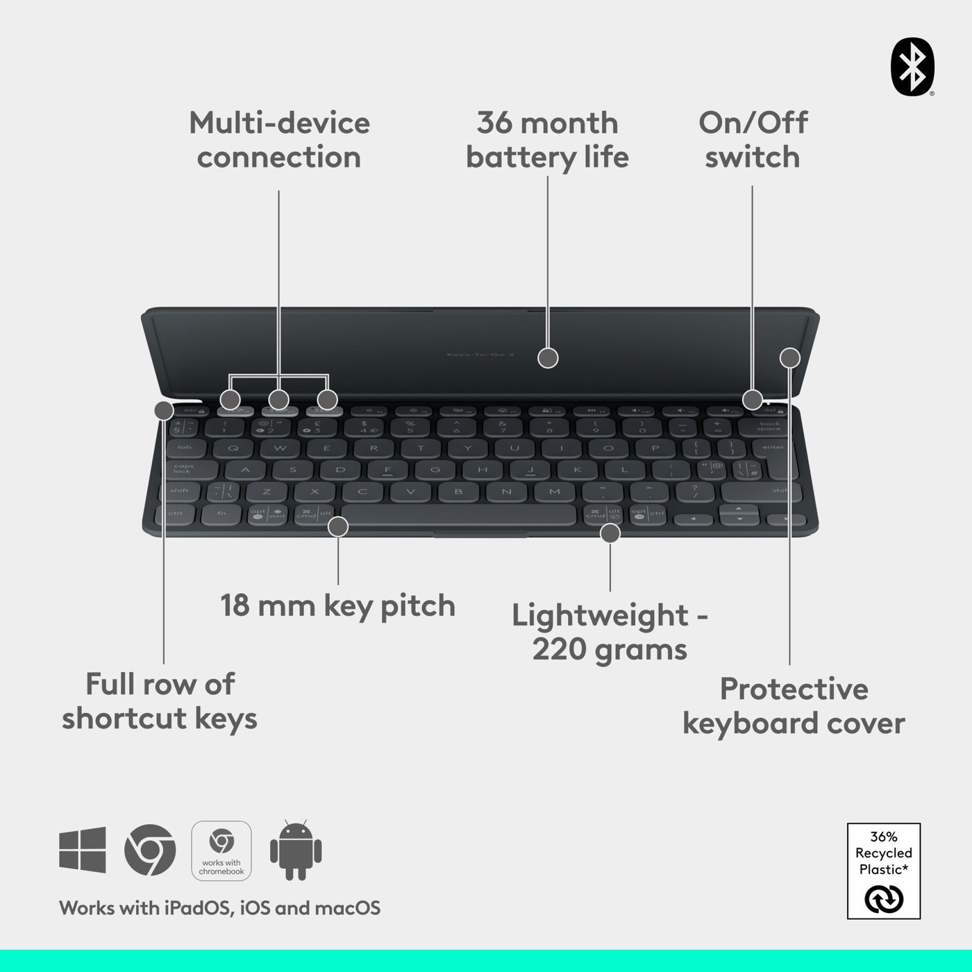 Logitech Keys-To-Go 2 Portabelt Bluetooth-tangentbord
