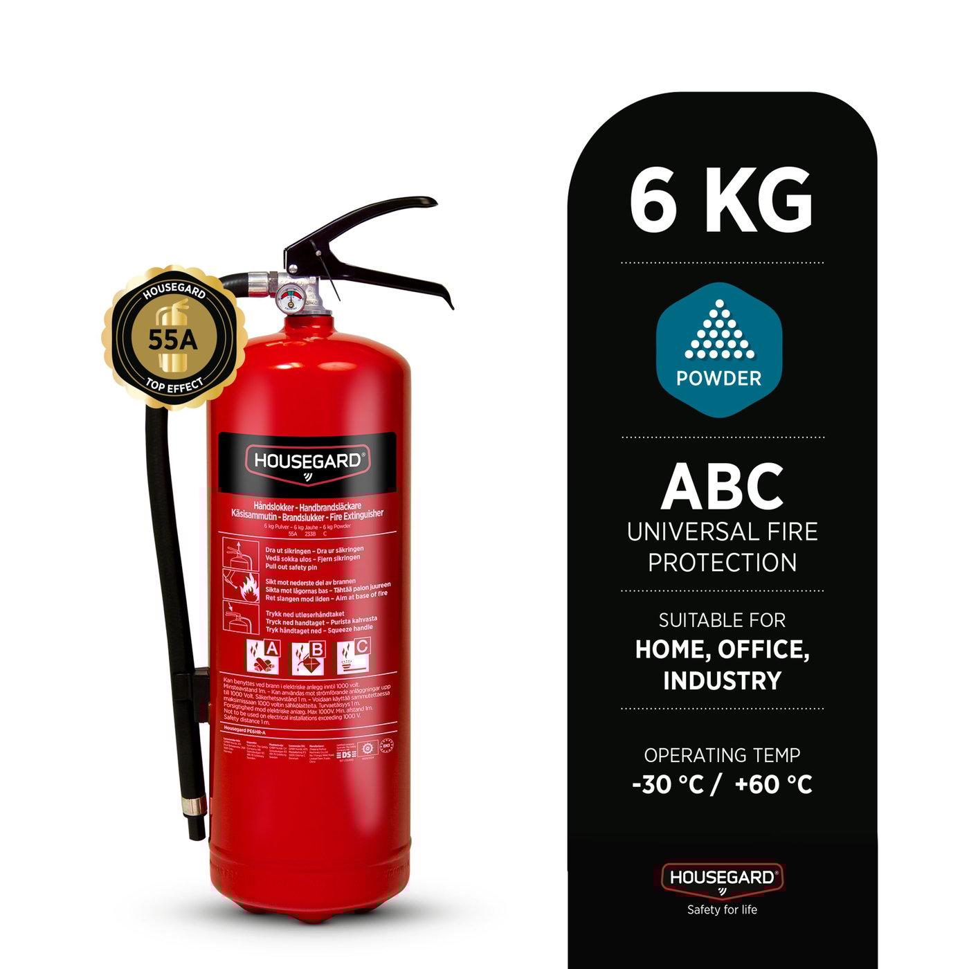 Housegard Brannslukker med pulver 6 kg - Rød