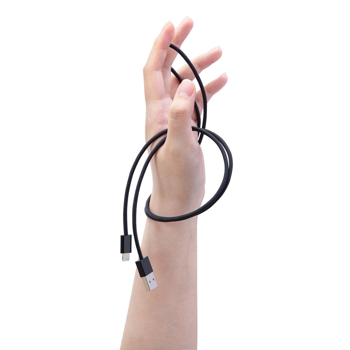 Linocell Flätad USB-A- till Lightning-kabel Svart 1 m