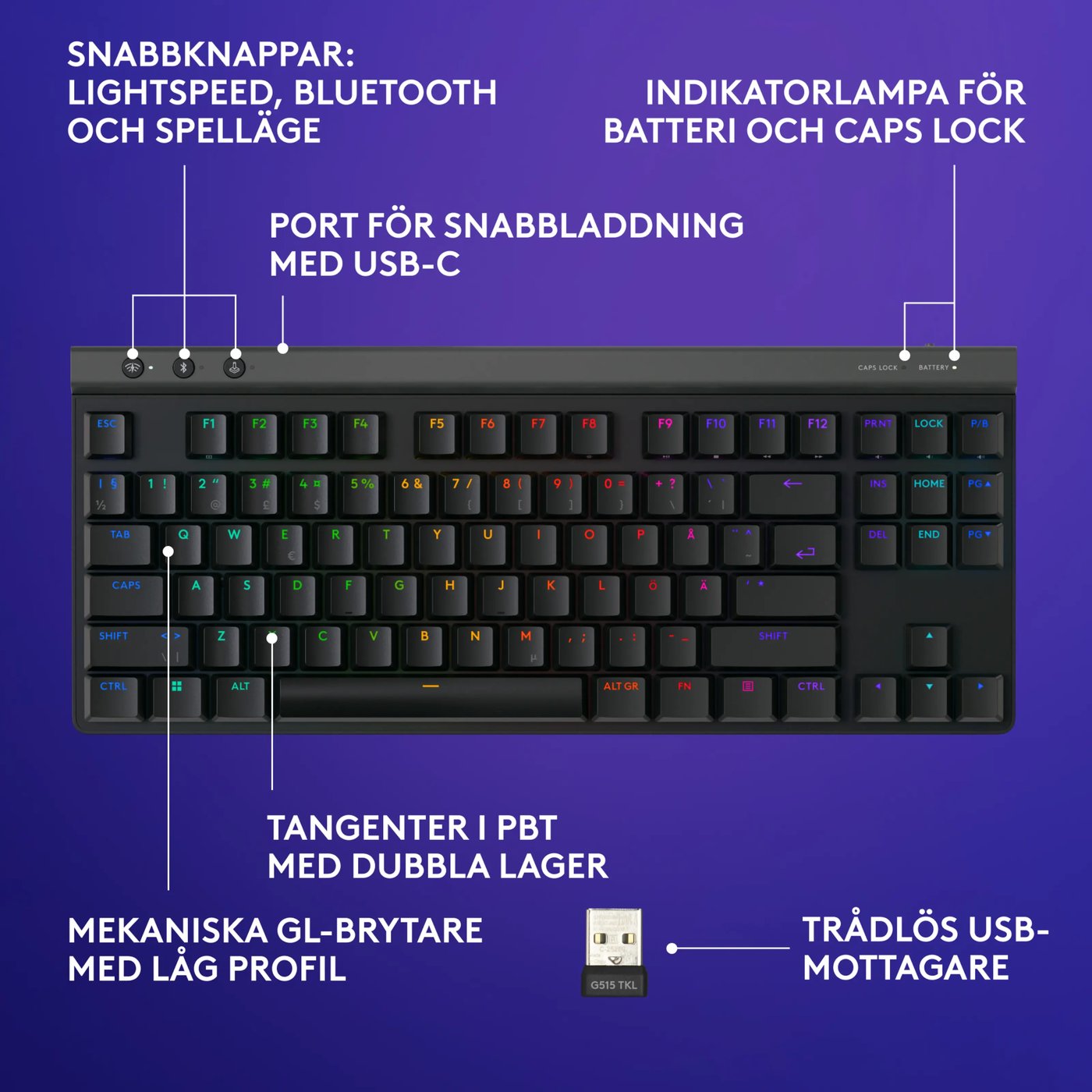 Logitech G515 Lightspeed TKL Tactile Svart