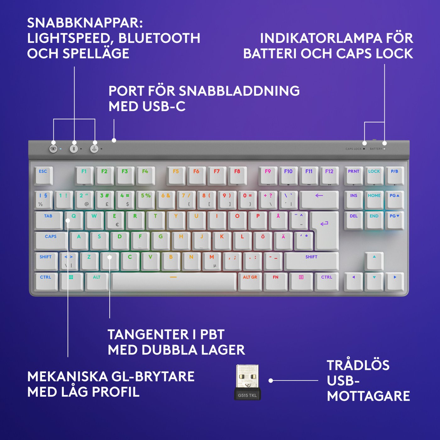 Logitech G515 Lightspeed TKL Tactile Vit