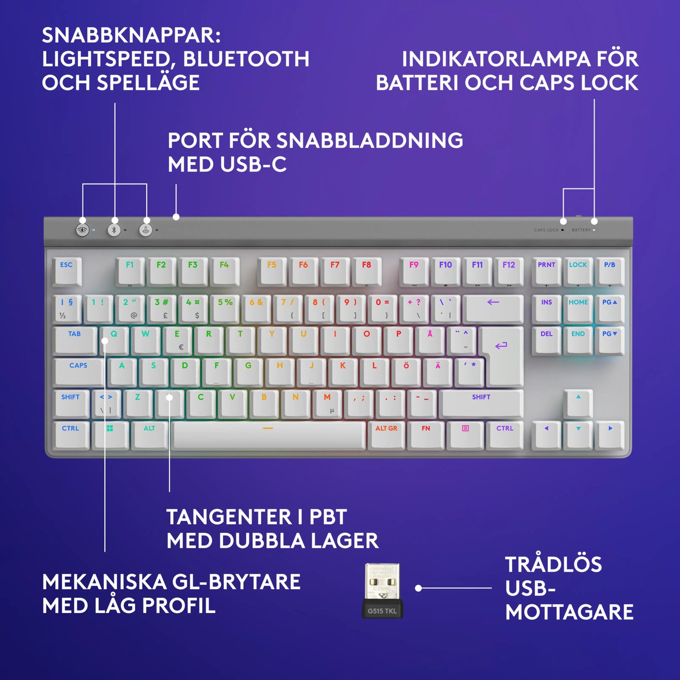Logitech G515 Lightspeed TKL Tactile Vit