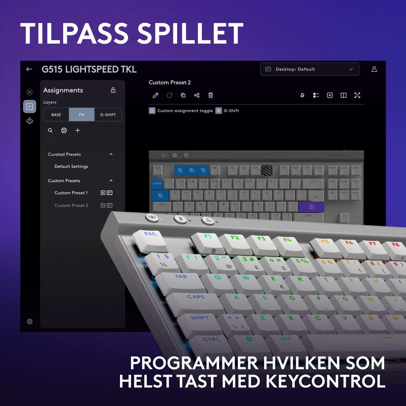 Logitech G515 Lightspeed TKL Trådløst gamingtastatur Tactile Hvit