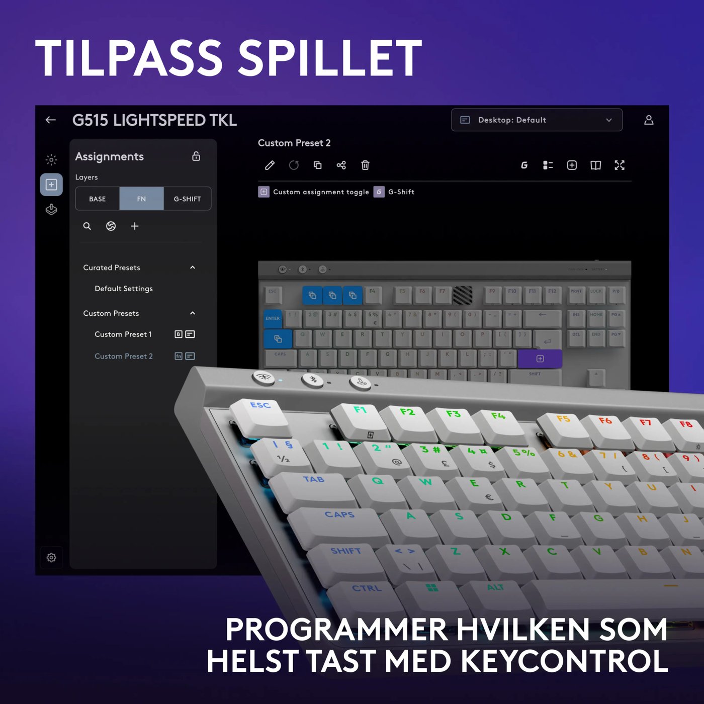 Logitech G515 Lightspeed TKL Trådløst gamingtastatur Tactile Hvit