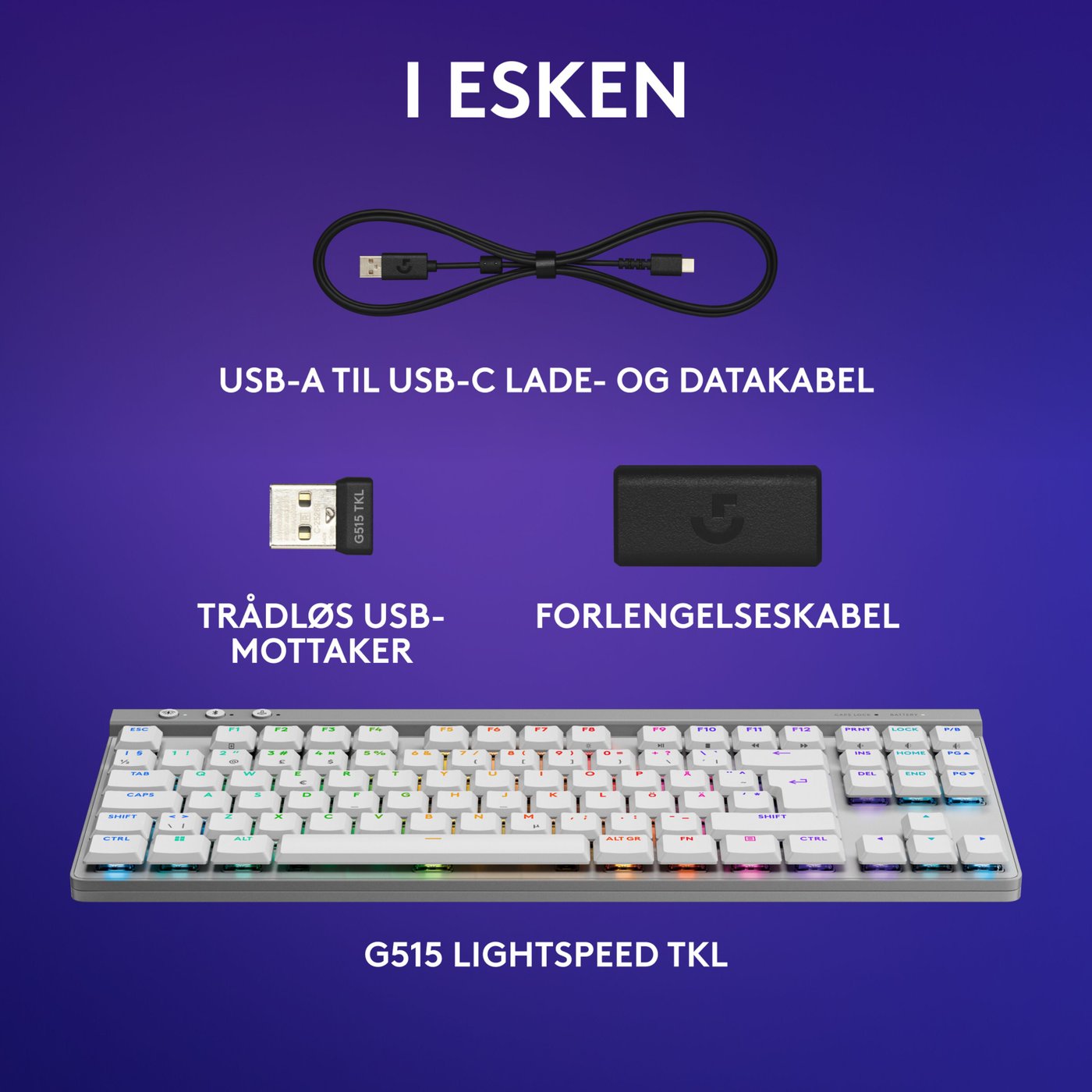 Logitech G515 Lightspeed TKL Trådløst gamingtastatur Tactile Hvit