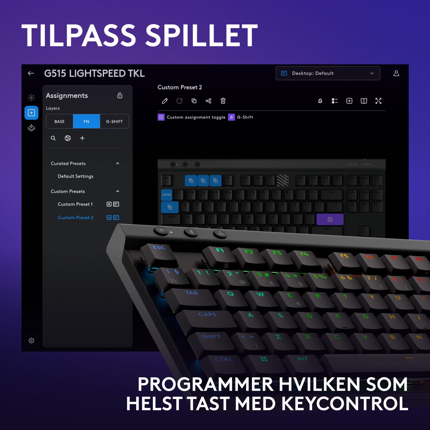 Logitech G515 Lightspeed TKL Trådløst gamingtastatur Linear Svart
