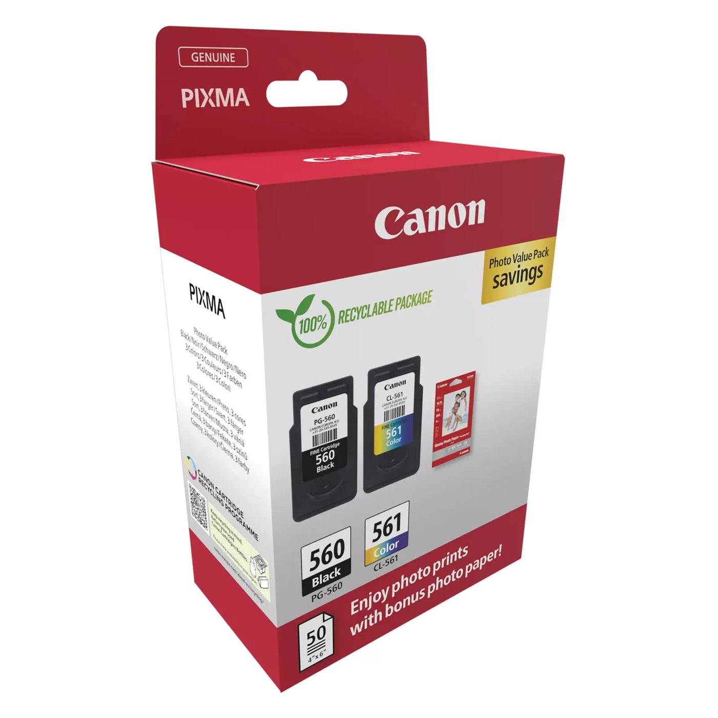 Canon PG-560 og CL-561 Blekkpatro 2-pakning med fotopapir