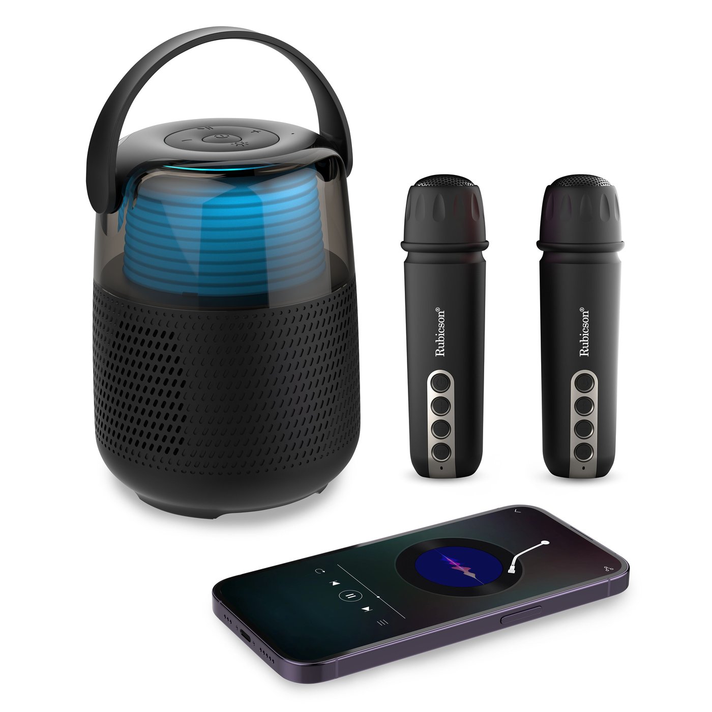 Rubicson Karaokehøyttaler med to trådløse mikrofoner