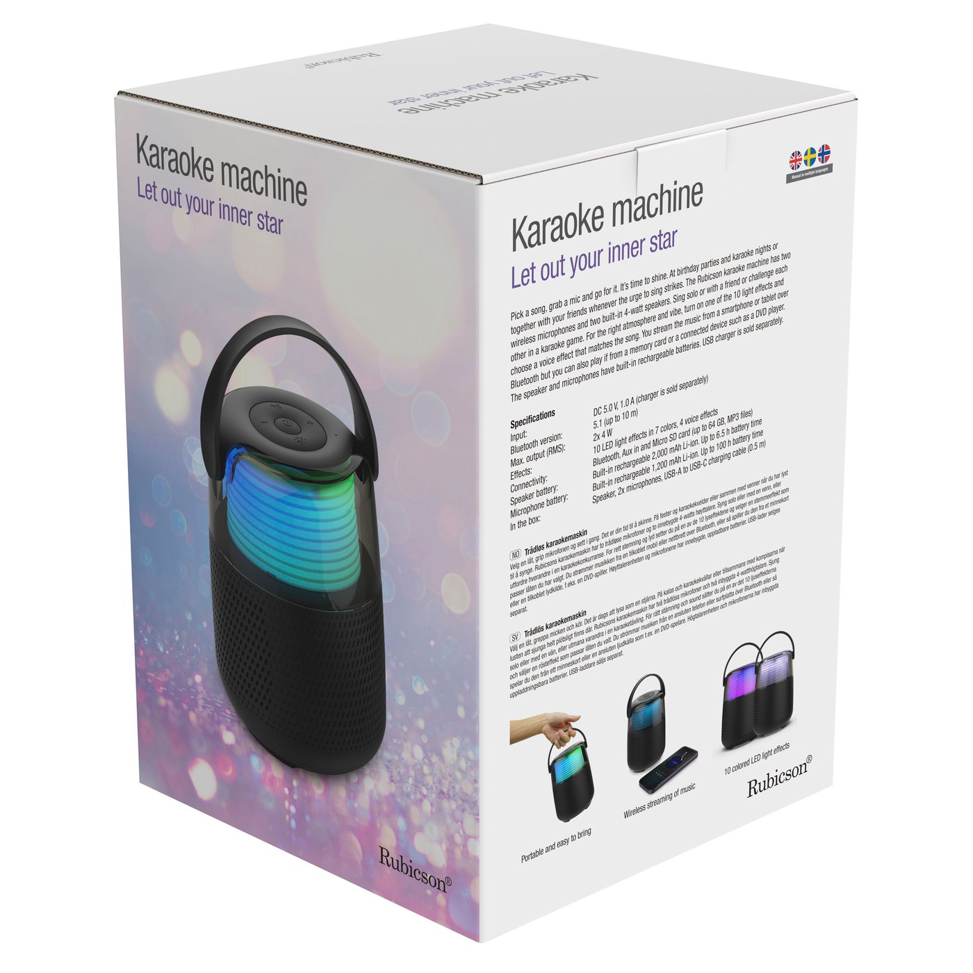 Rubicson Karaokehøyttaler med to trådløse mikrofoner