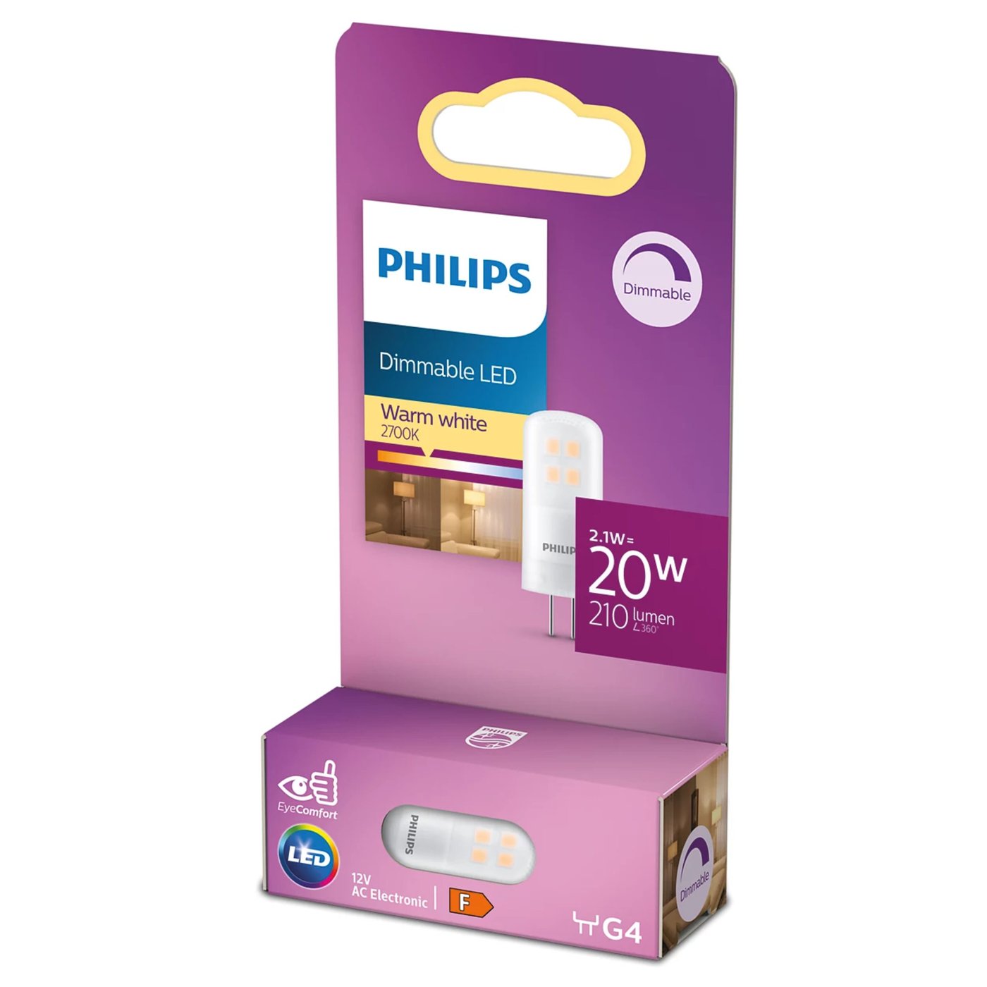 Philips LED-lampa dimbar G4 210 lm