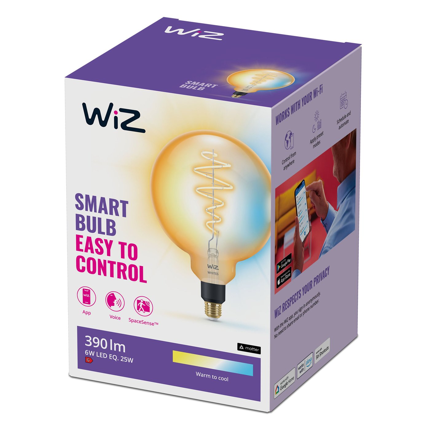WiZ Amber Filament G200 Smart LED-lampa E27 390 lm