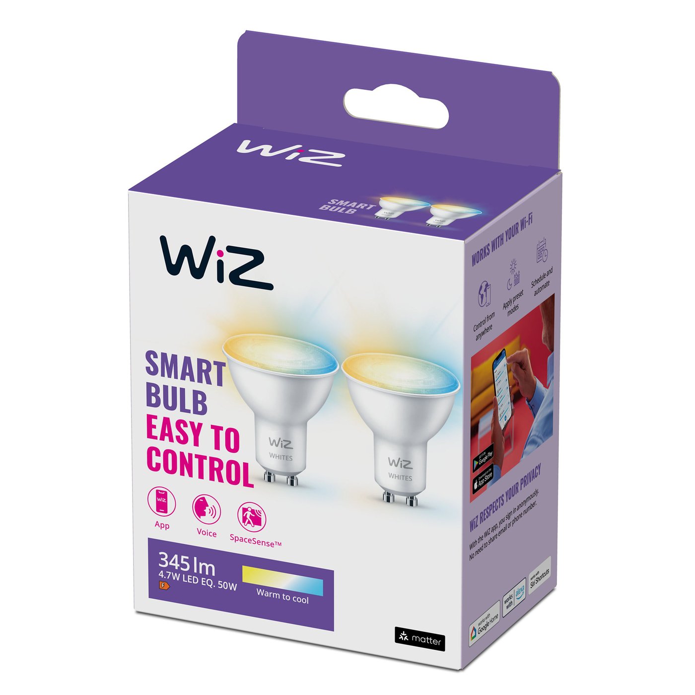 WiZ GU10 Smart LED-lampa 345 lm 2-pack
