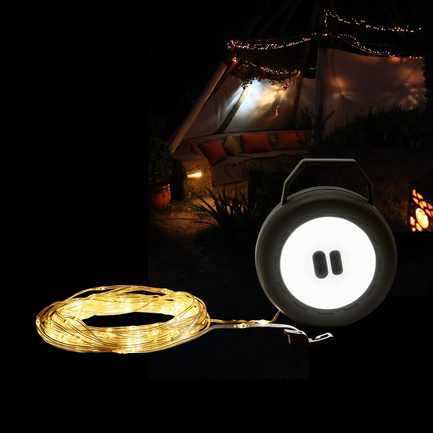 Luxorparts Bärbar campingstrålkastare med LED-ljusslinga