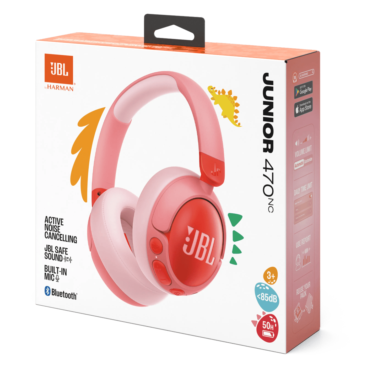 JBL JR470NC Trådløse hodetelefoner med volumbegrensning og ANC Rosa