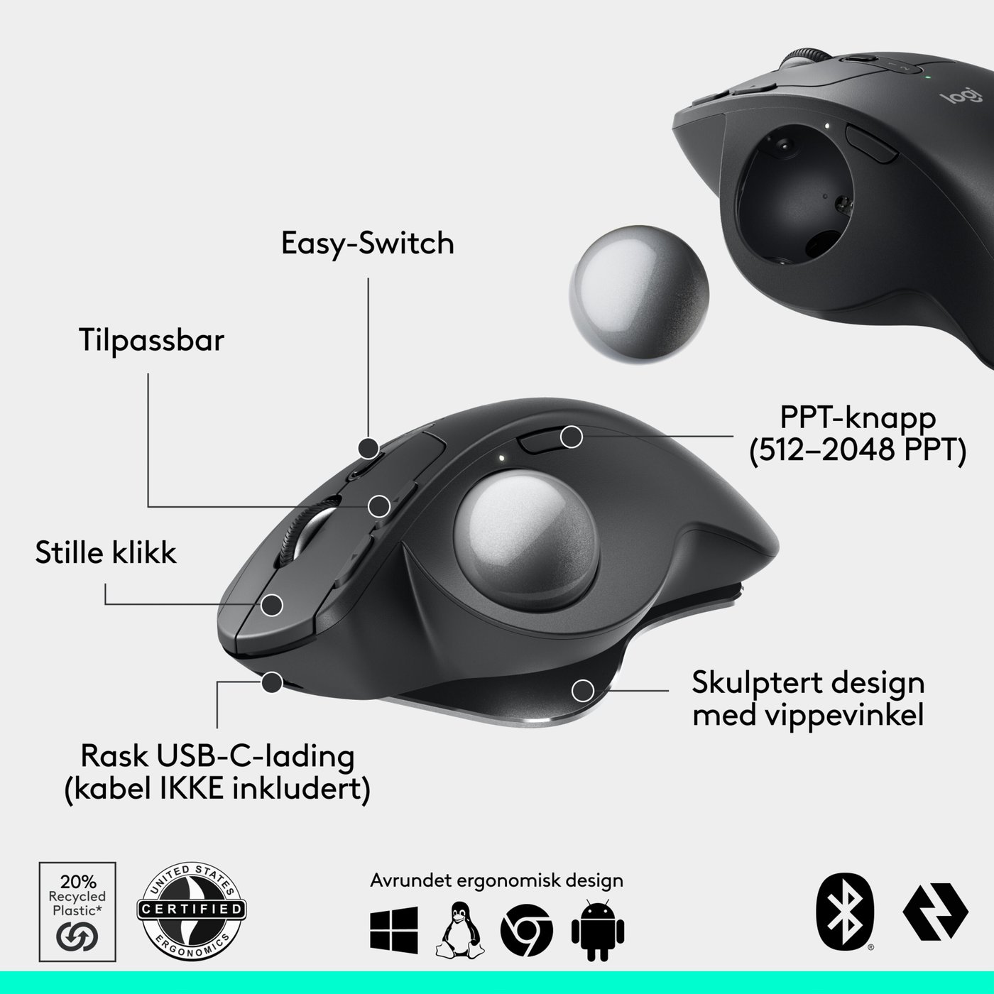 Logitech MX Ergo S Ergonomisk mus med styrekule