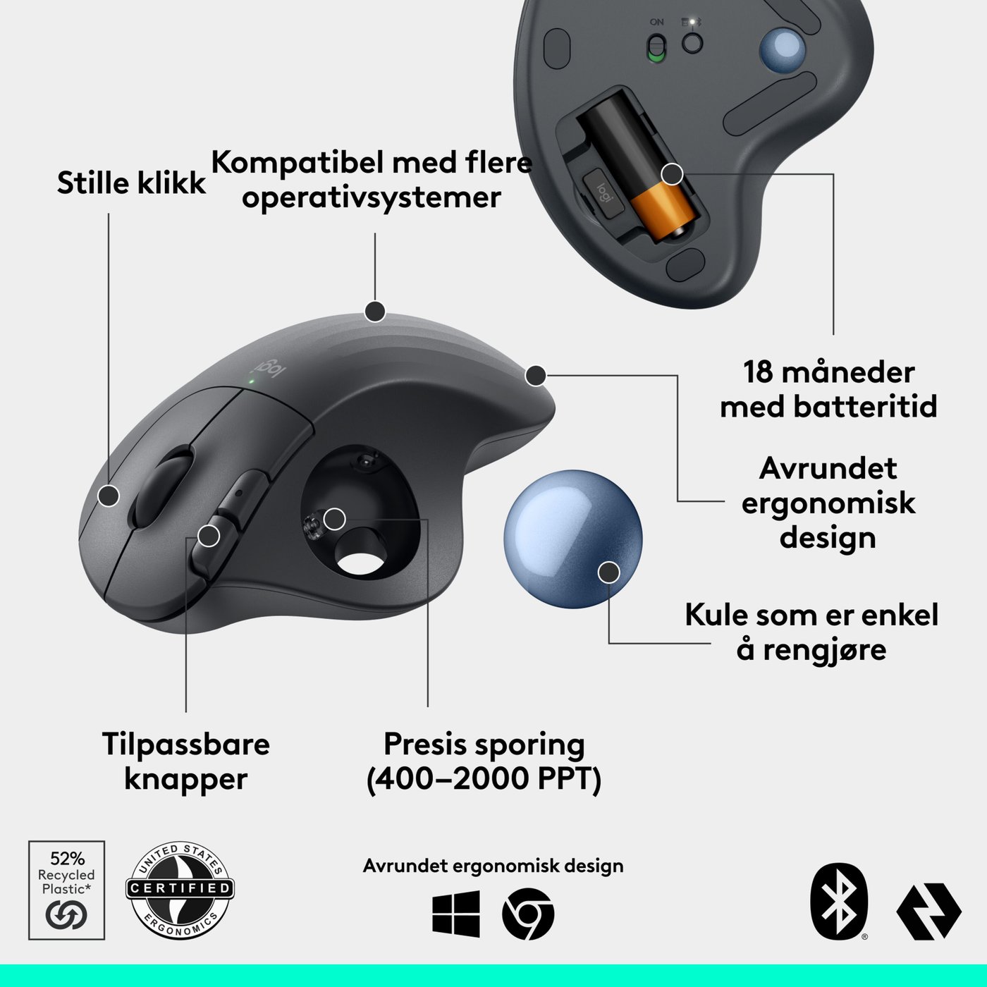 Logitech Ergo M575S Trådløs mus med styrekule
