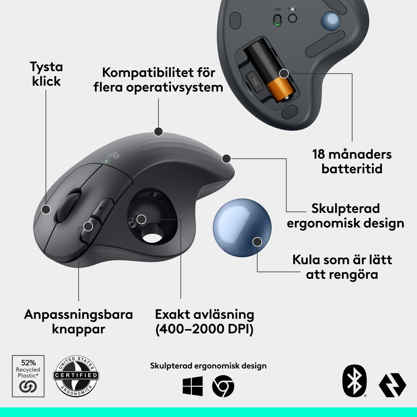 Logitech Ergo M575S Trådlös mus med styrkula