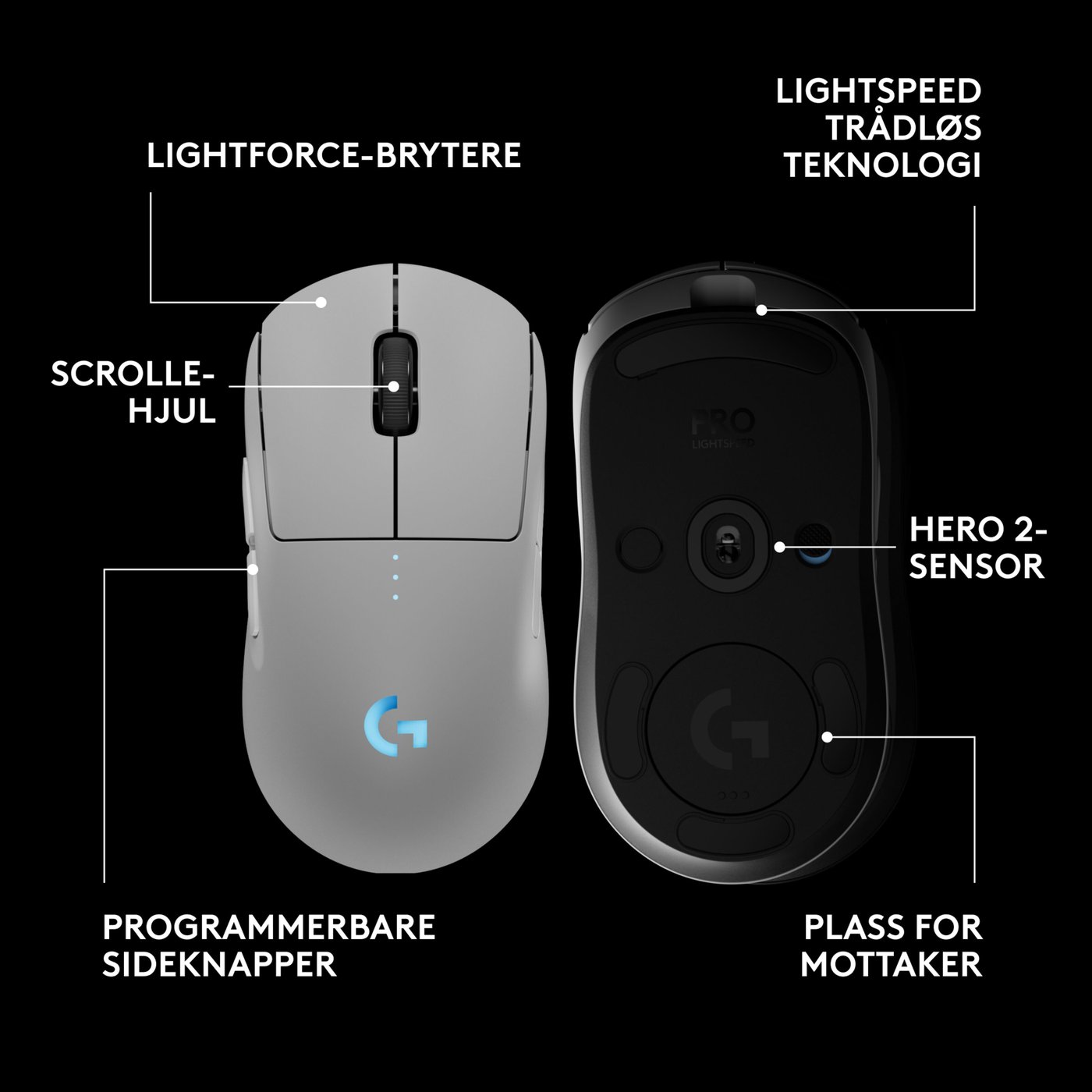 Logitech G Pro 2 Trådløs gamingmus for proffer Hvit