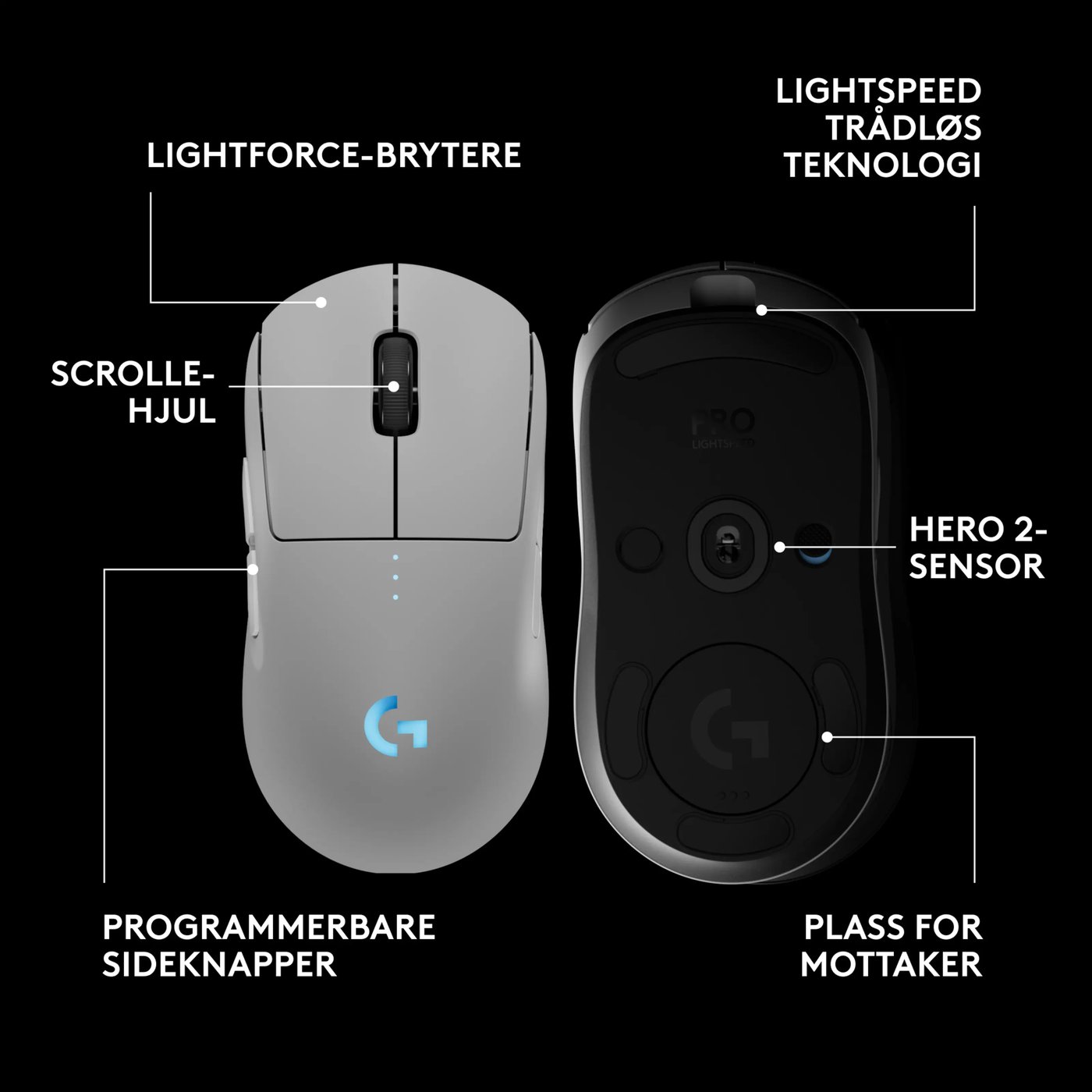 Logitech G Pro 2 Trådløs gamingmus for proffer Hvit