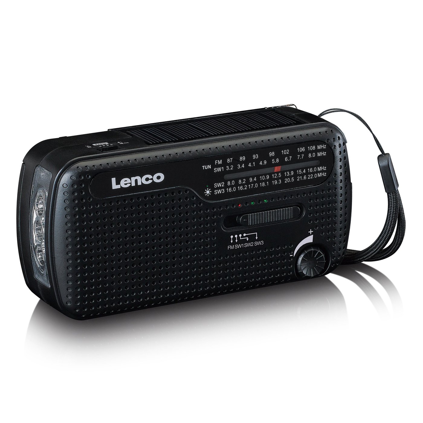 Lenco MCR-113BK FM-radio med dynamo- och solcellsladdning
