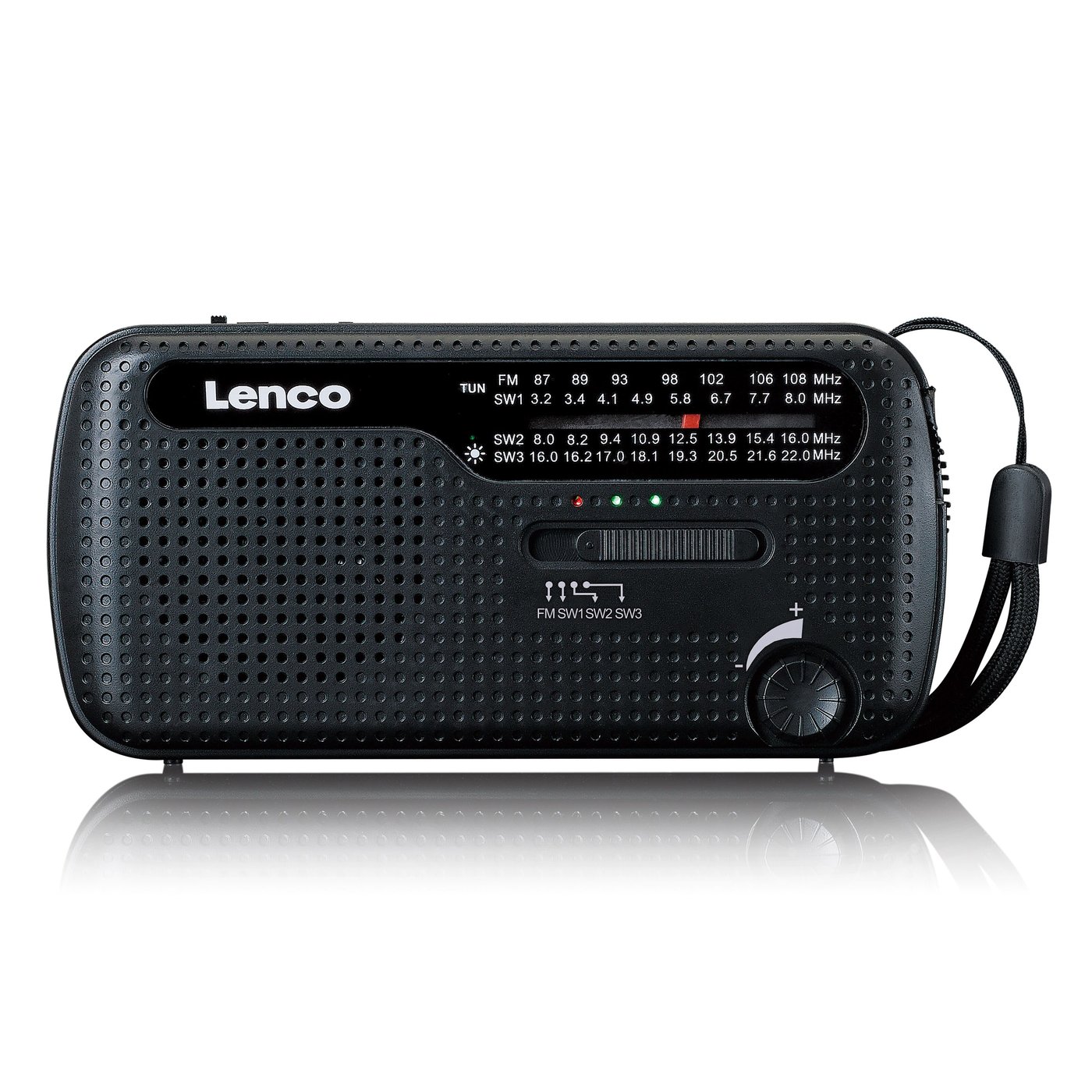 Lenco MCR-113BK FM-radio med dynamo- och solcellsladdning
