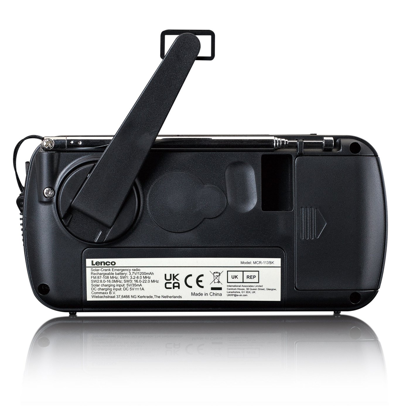 Lenco MCR-113BK FM-radio med dynamo- och solcellsladdning