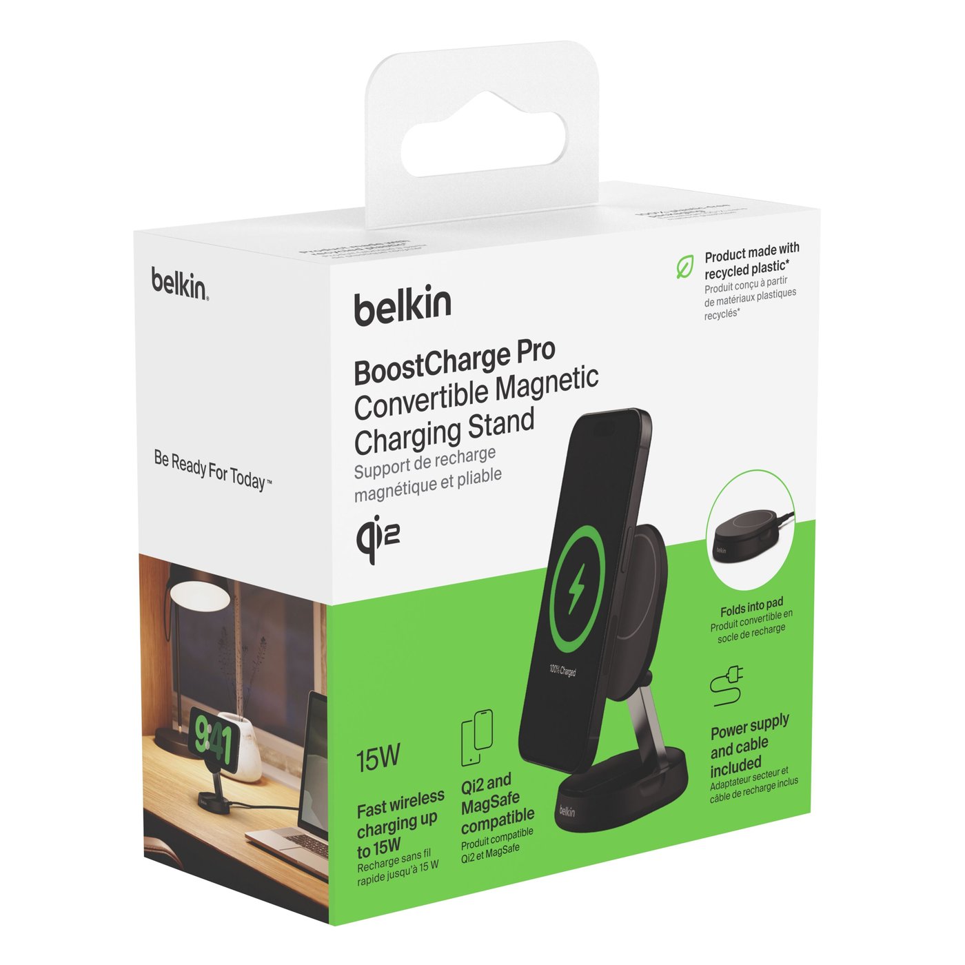 Belkin BoostCharge Pro Ladestativ med Qi2 15 W Svart