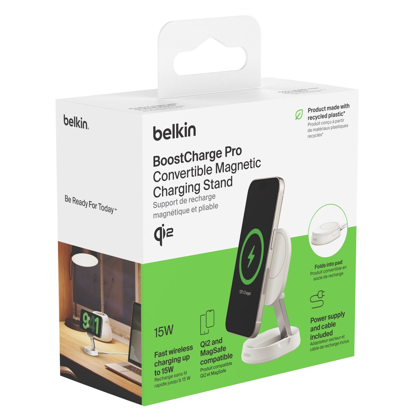 Belkin BoostCharge Pro Ladestativ med Qi2 15 W Hvit