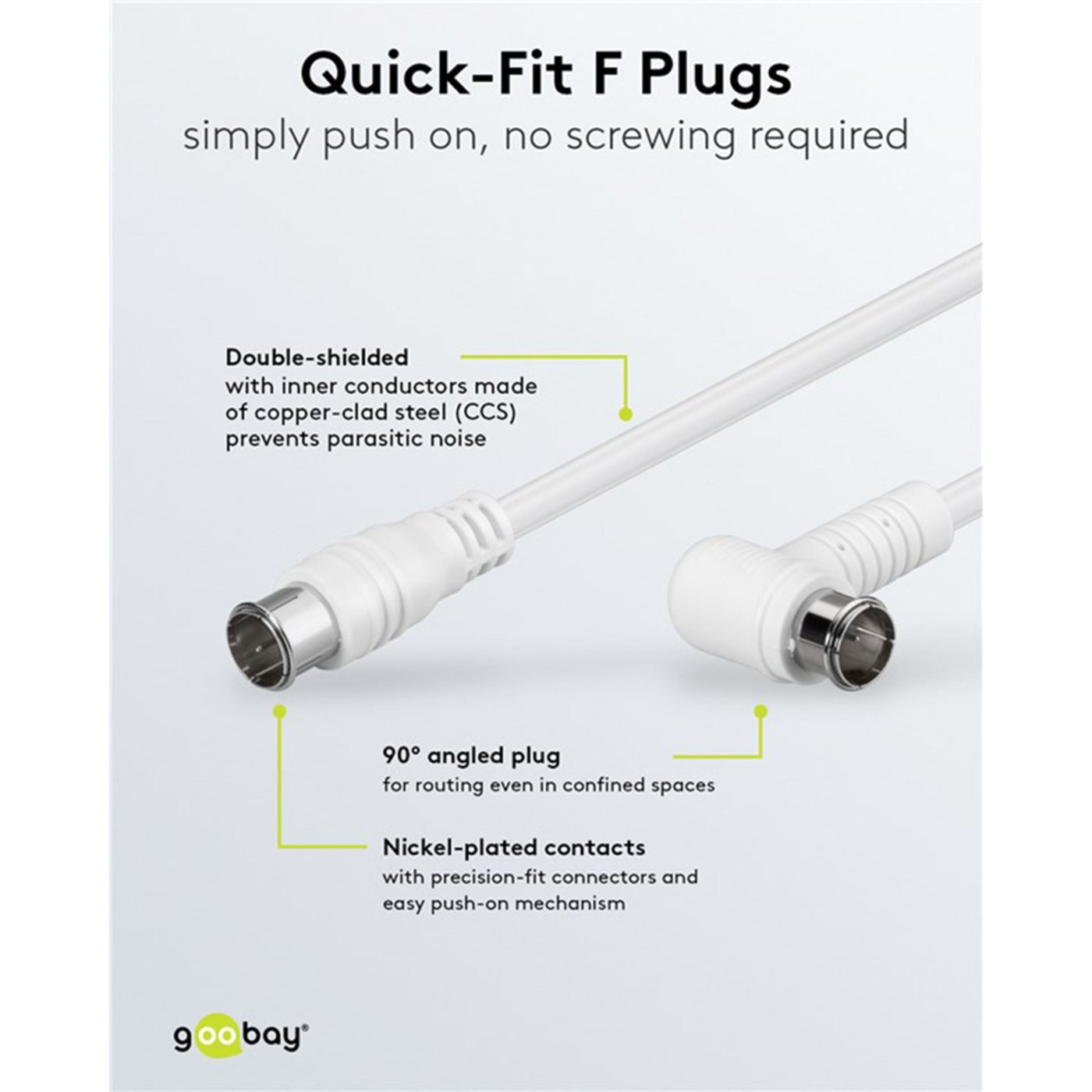 F-kabel Hvit vinklett 2,5 m