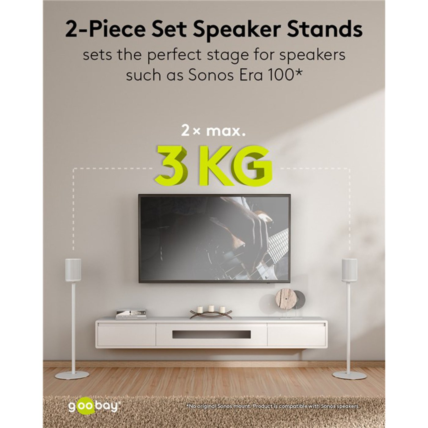 Høyttalerstativ for Sonos Era 100 2-pakke Hvit