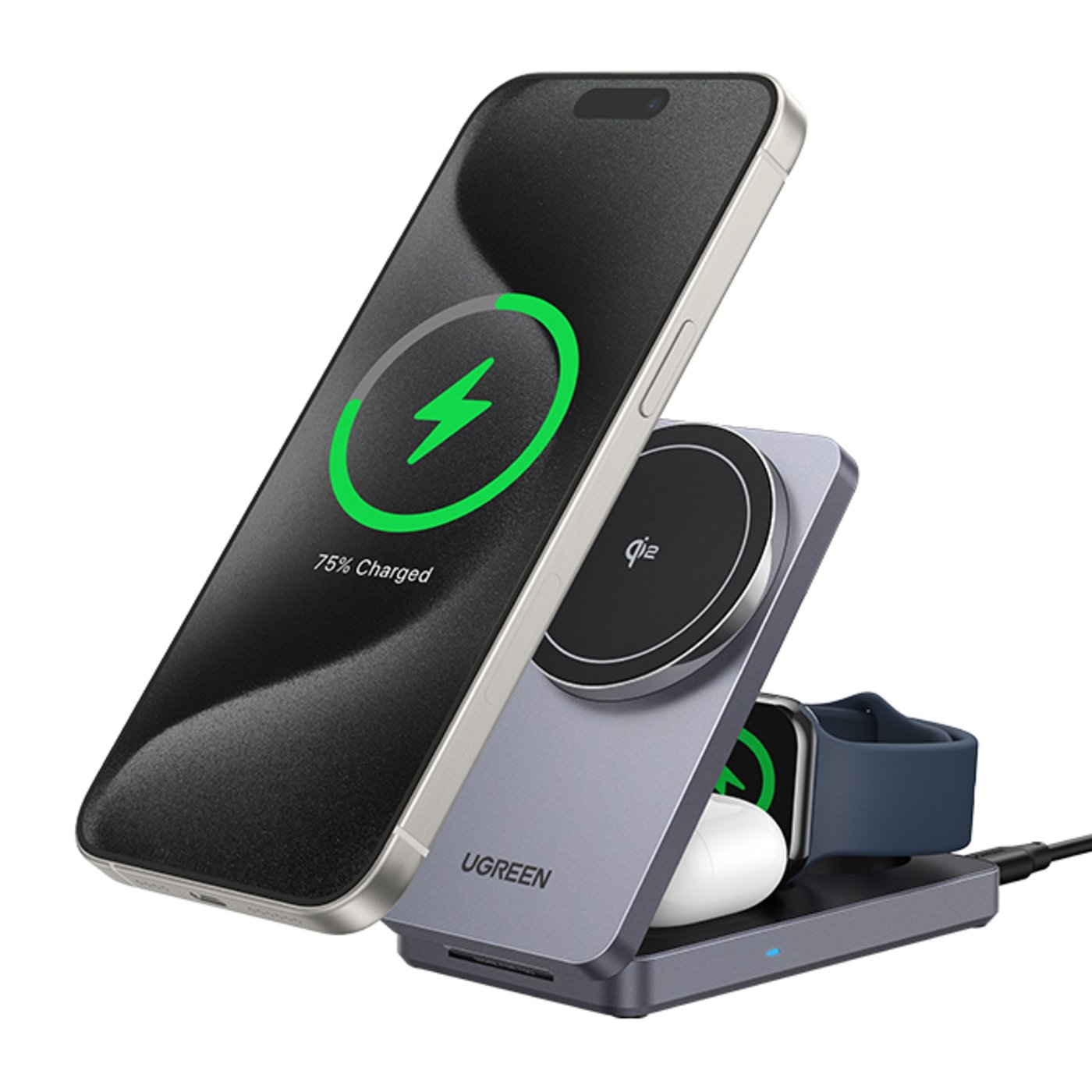 Ugreen 3-i-1 Laddställ med QI2 15 W