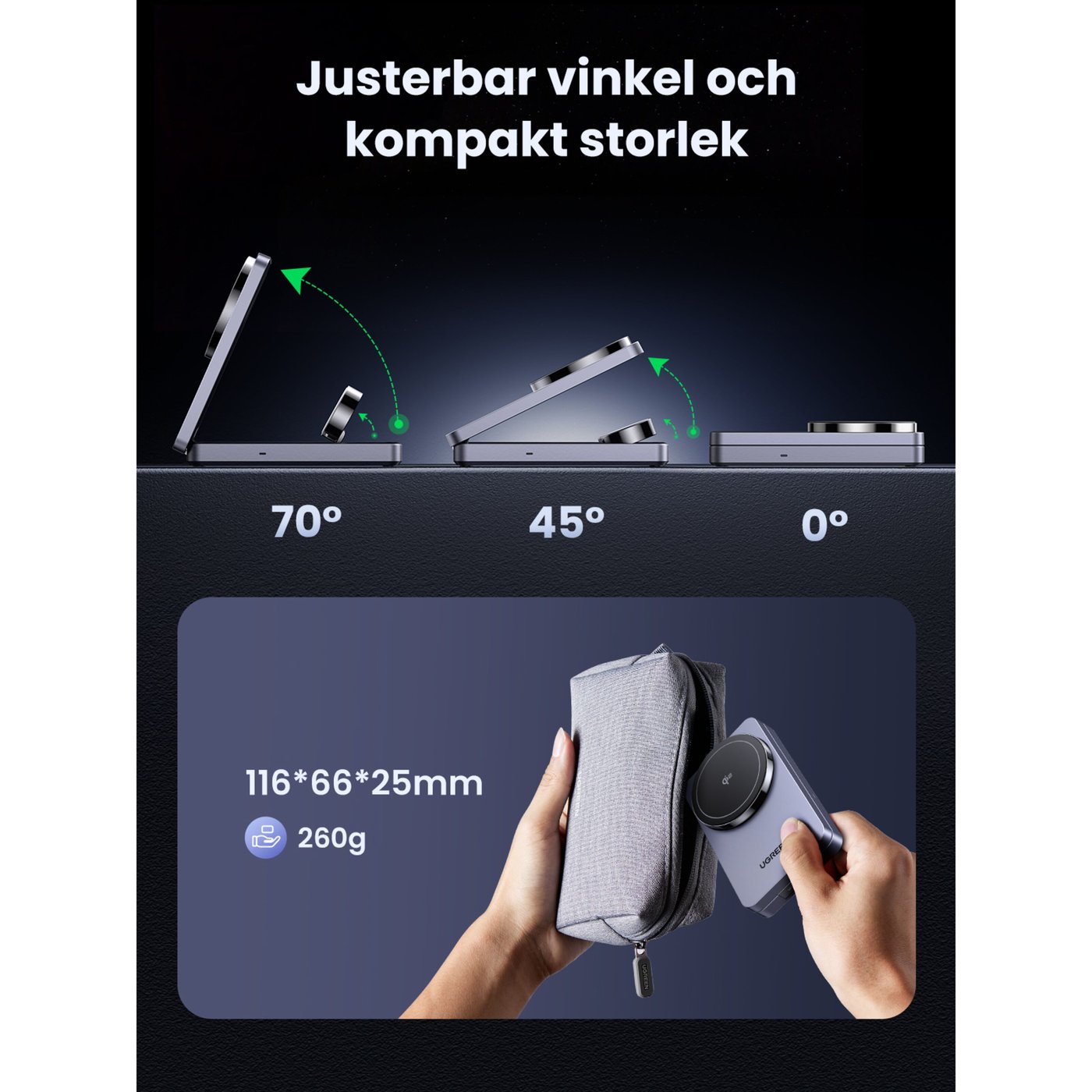 Ugreen 3-i-1 Laddställ med QI2 15 W