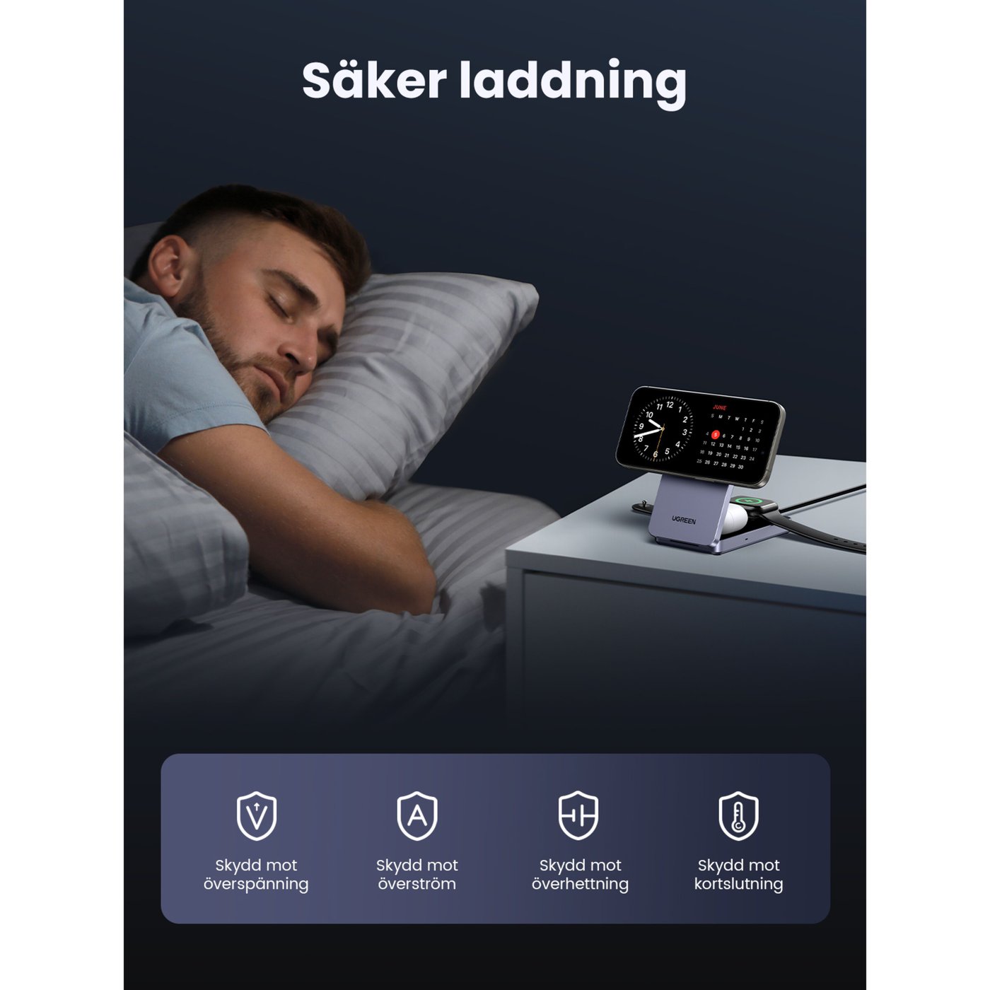 Ugreen 3-i-1 Laddställ med QI2 15 W