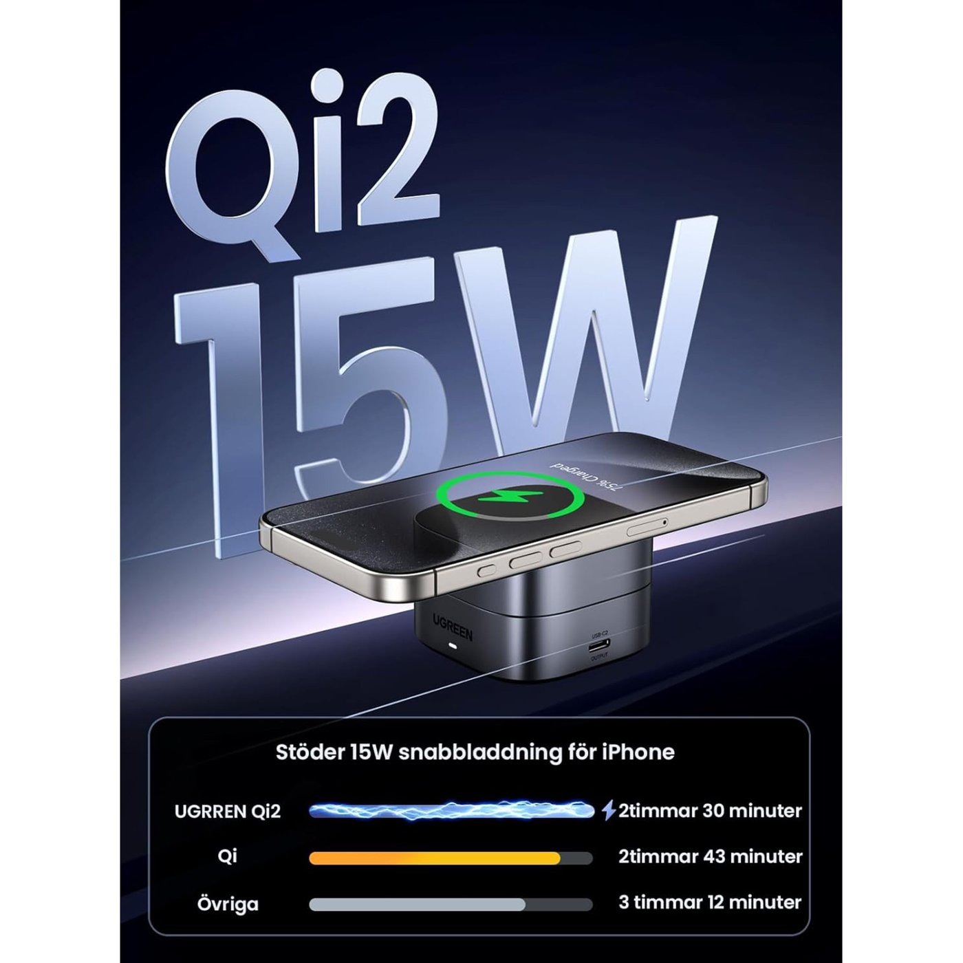 Ugreen Qi2 2-i-1 laddare