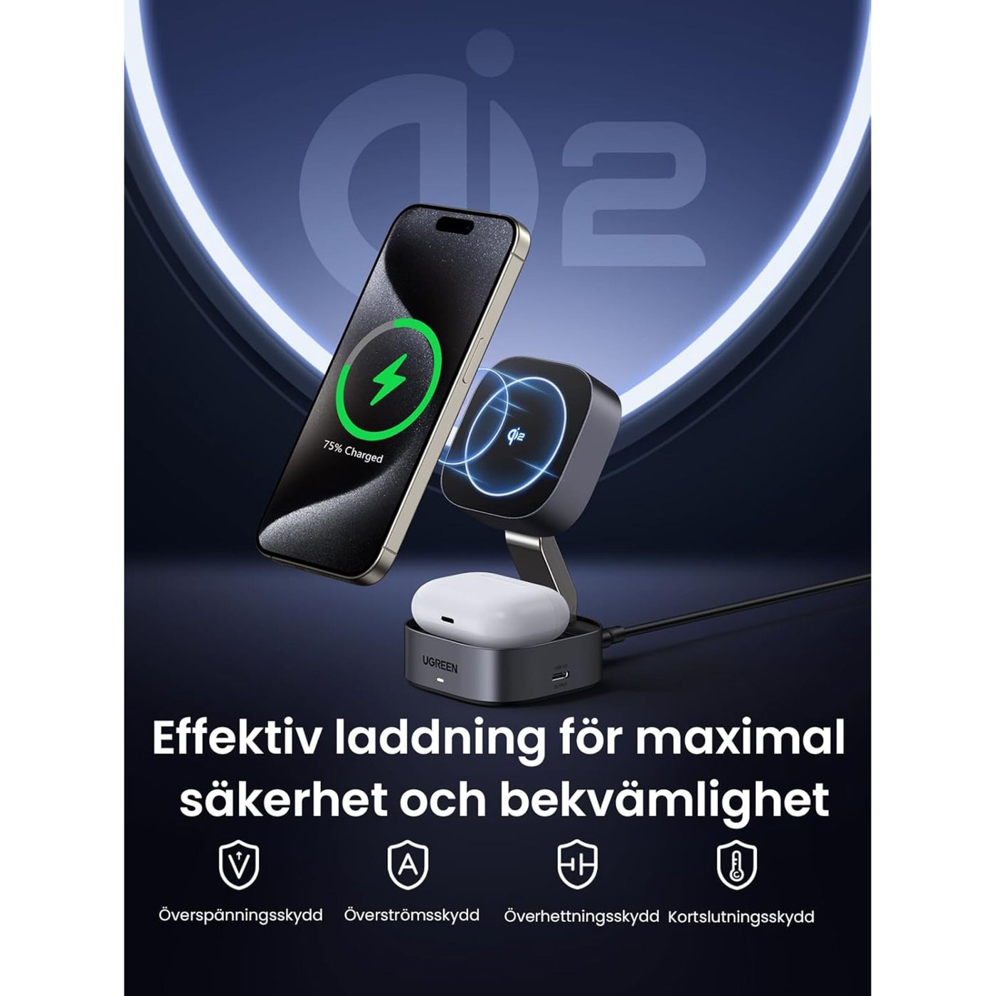 Ugreen Qi2 2-i-1 laddare