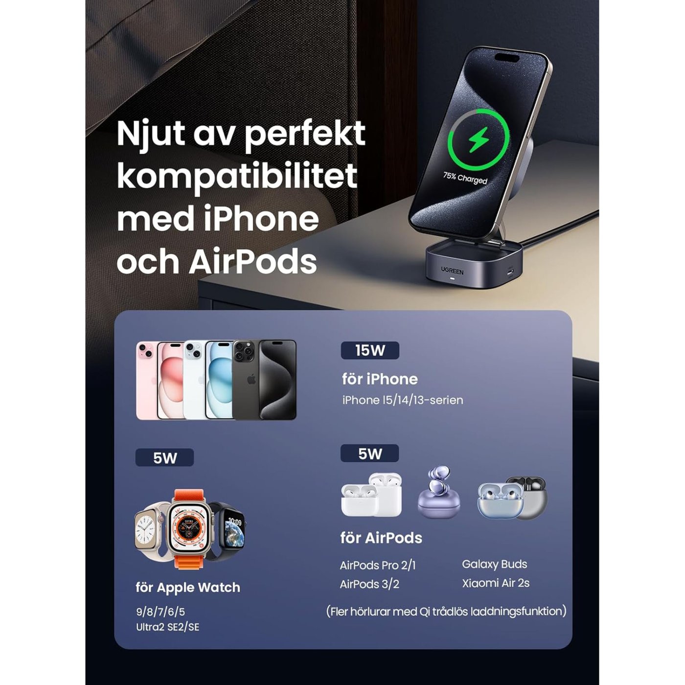 Ugreen Qi2 2-i-1 laddare