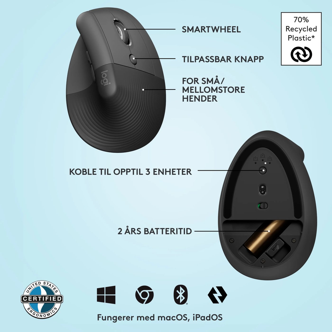 Logitech Lift Vertikal datamus Graphite