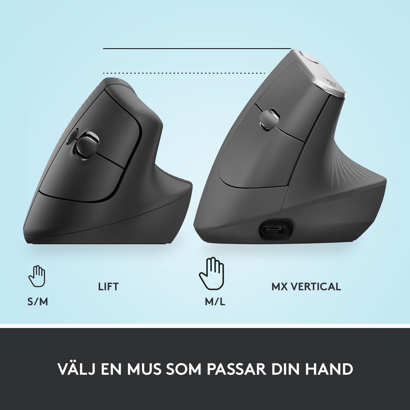 Logitech Lift Vertikal datormus Graphite