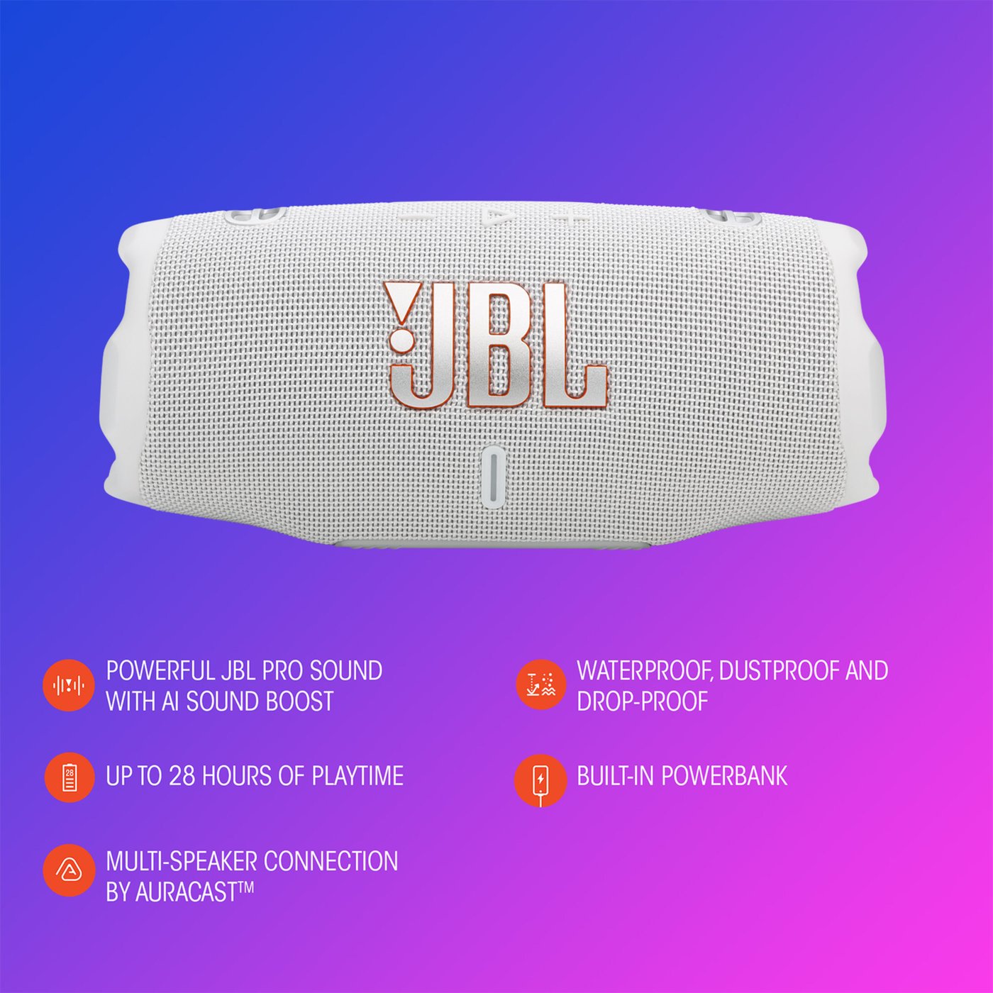 JBL Charge 6 Portabel høyttaler Hvit