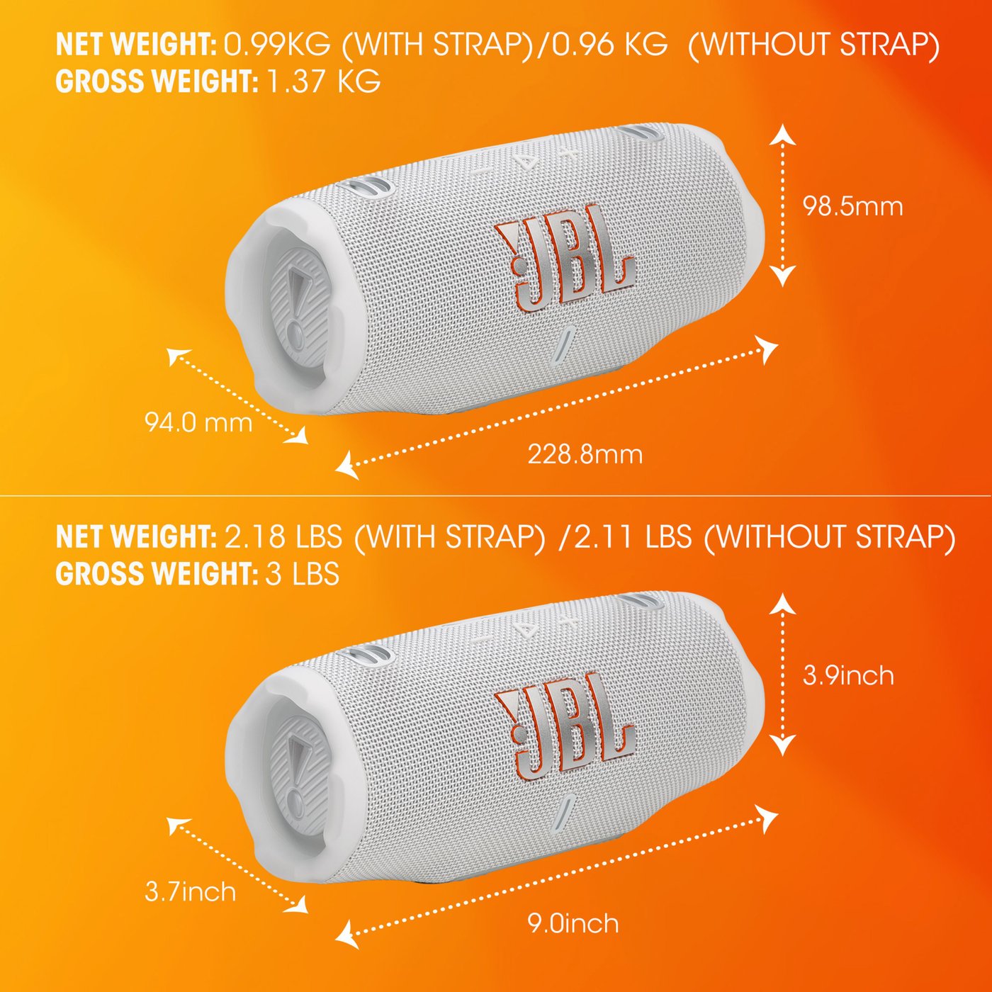 JBL Charge 6 Portabel høyttaler Hvit