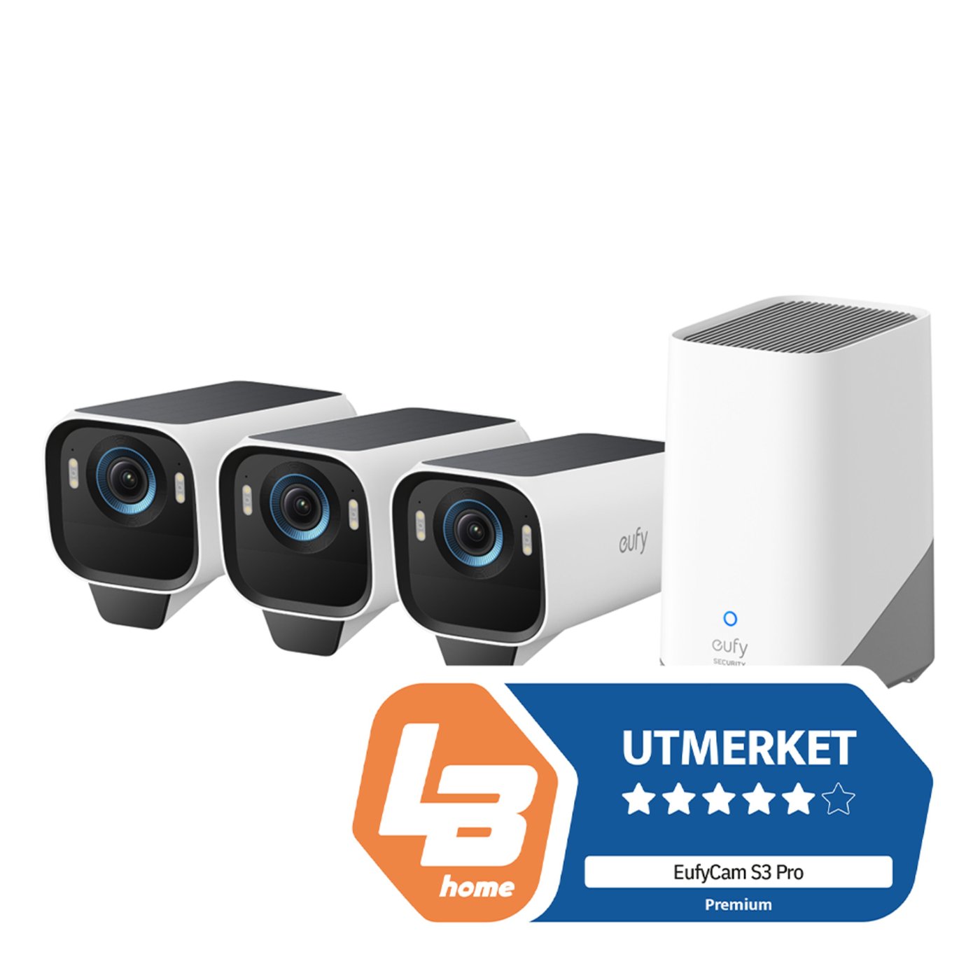 Eufy EufyCam S3 Pro Sett med solpanel og 3 kameraer