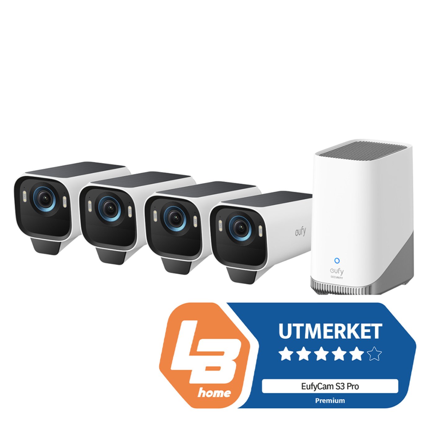 Eufy EufyCam S3 Pro Sett med solpanel og 4 kameraer