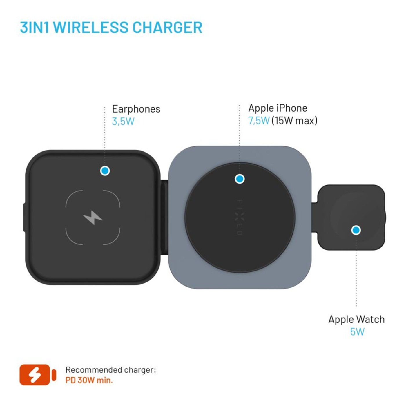 Fixed MagFlex Alu 3-i-1 Trådløs Lader med MagSafe