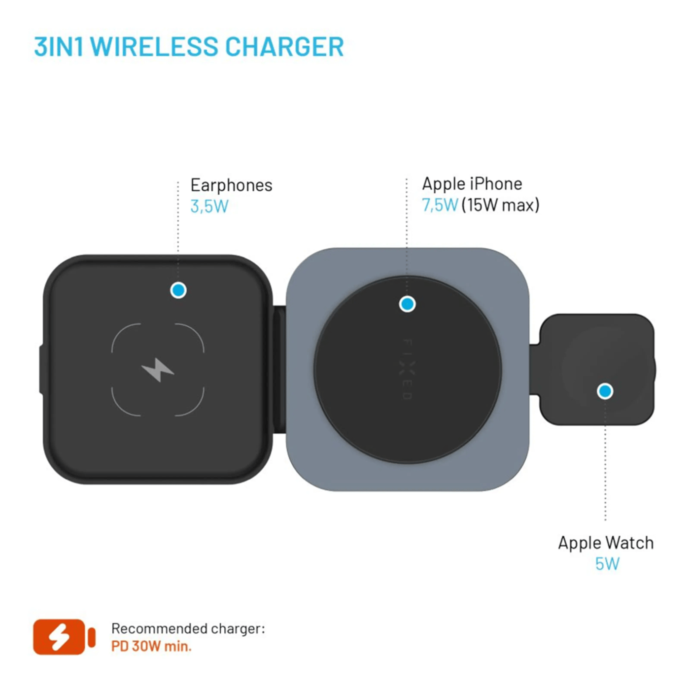Fixed MagFlex Alu 3-i-1 Trådløs Lader med MagSafe