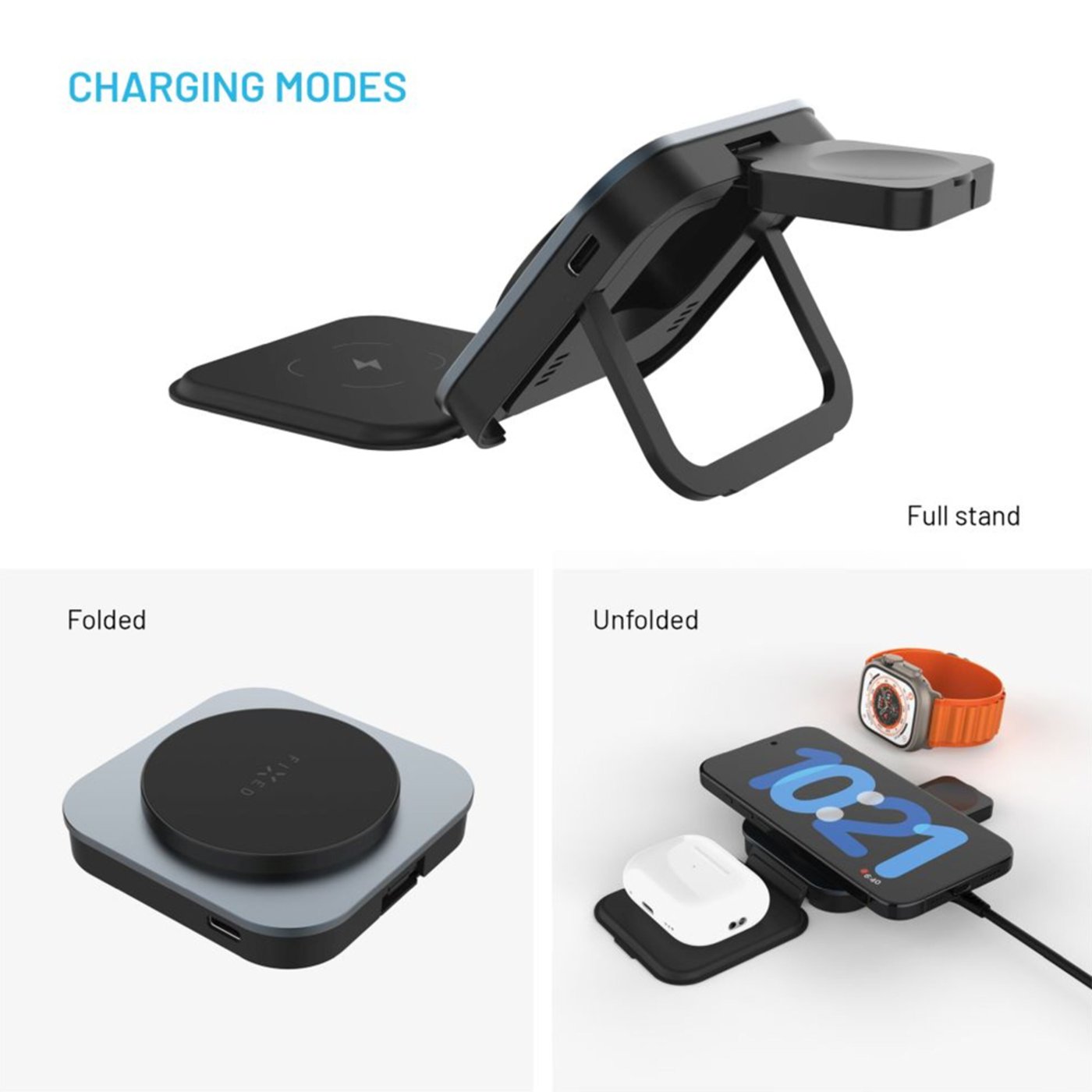 Fixed MagFlex Alu 3-i-1 Trådløs Lader med MagSafe