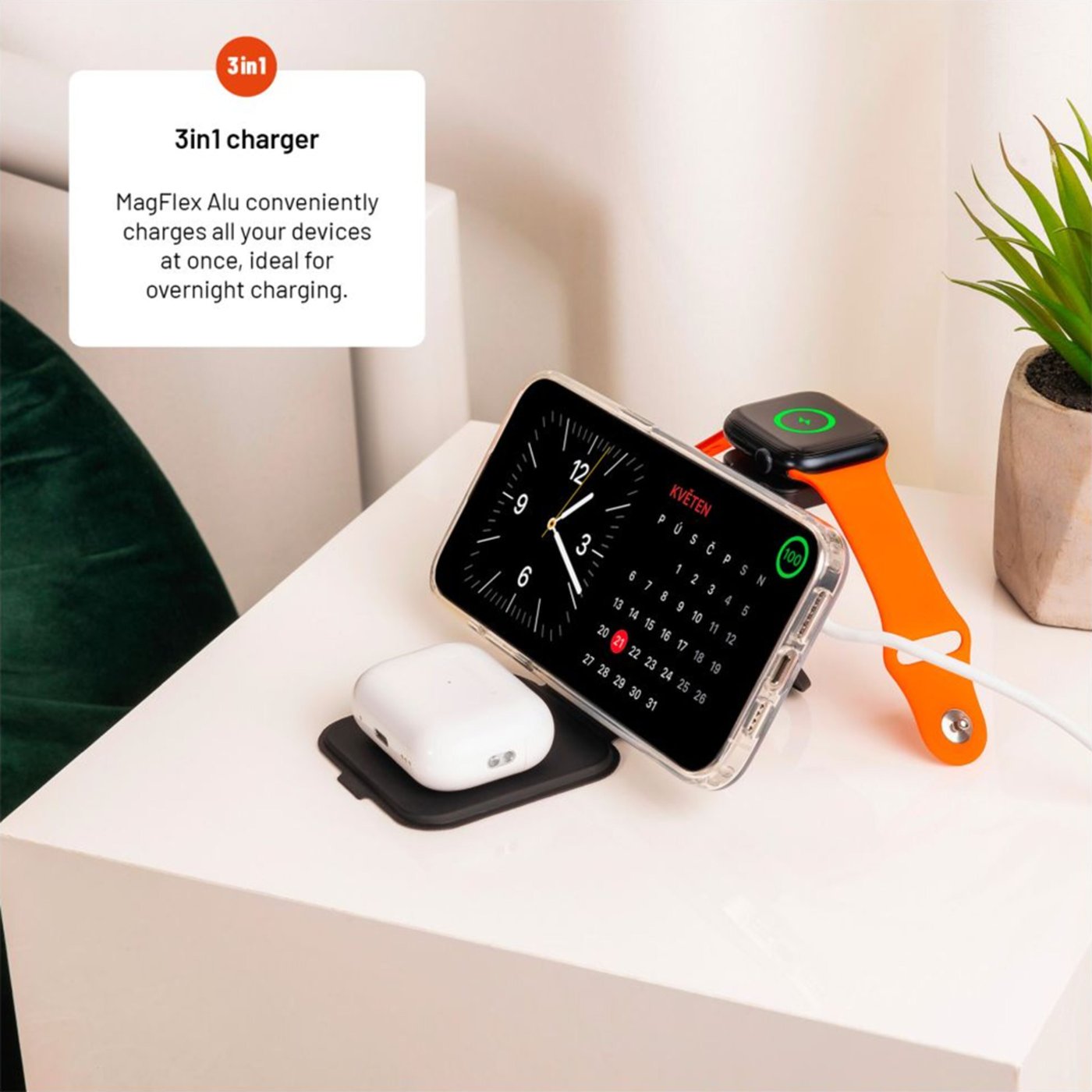 Fixed MagFlex Alu 3-i-1 Trådløs Lader med MagSafe