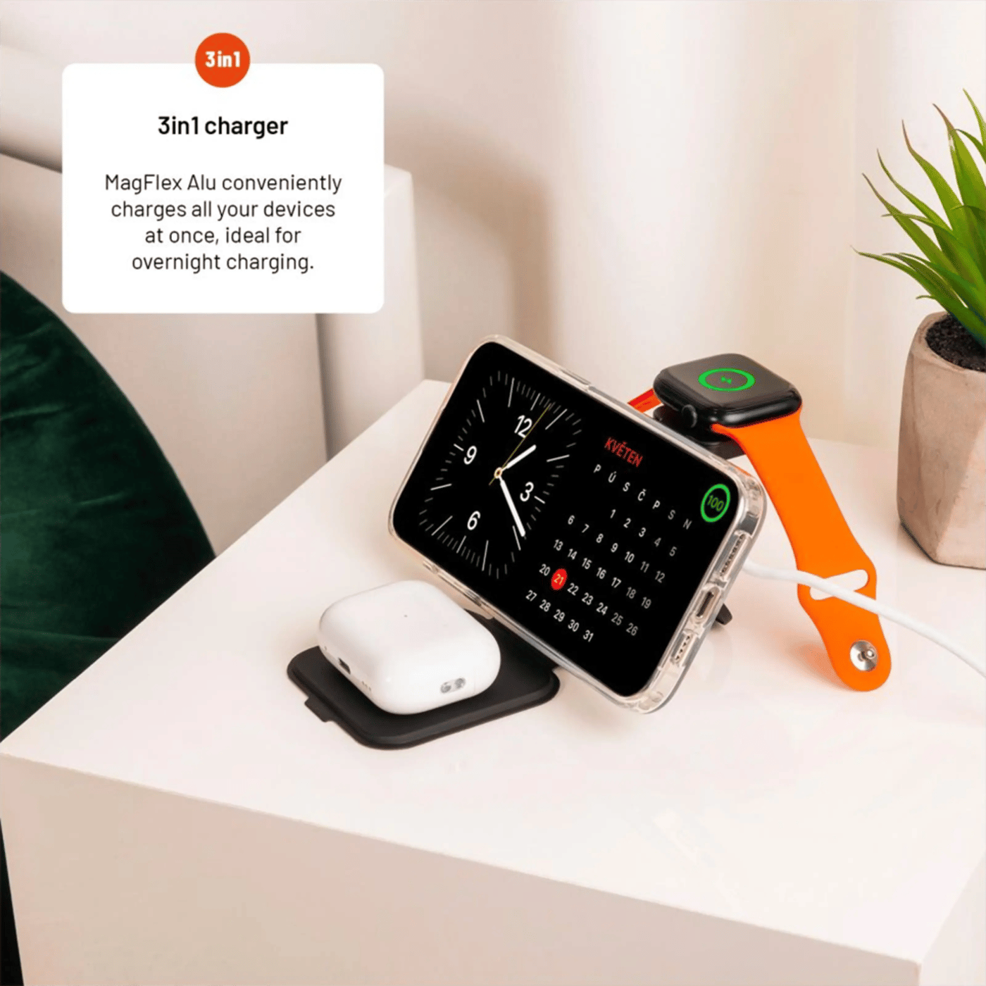 Fixed MagFlex Alu 3-i-1 Trådløs Lader med MagSafe